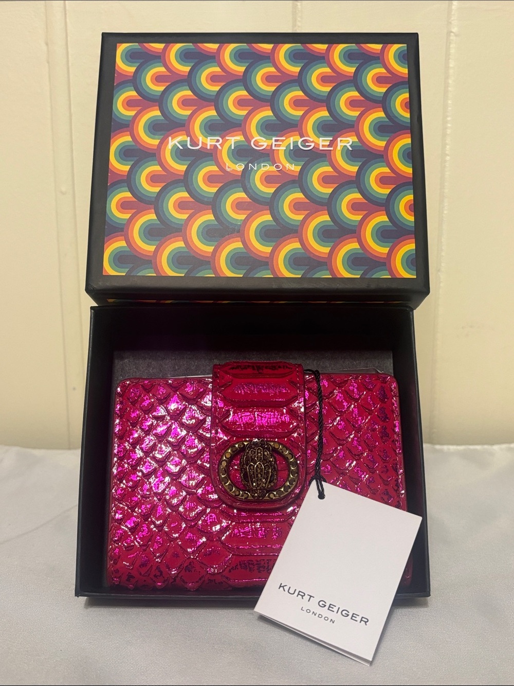 NWT / NIB Kurt Geiger Metallic Fuchsia Snake Chelsea Fold Wallet - SOLD OUT